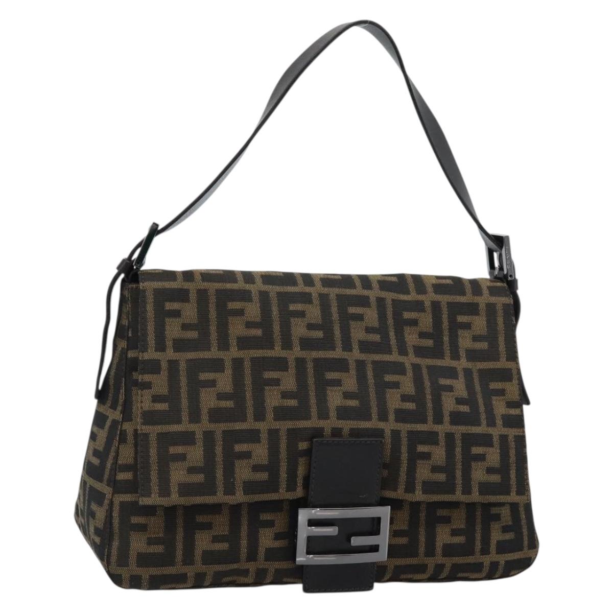 FENDI Zucca Canvas Mamma Baguette Shoulder Bag Black Brown Auth 185432V - Jerrillo