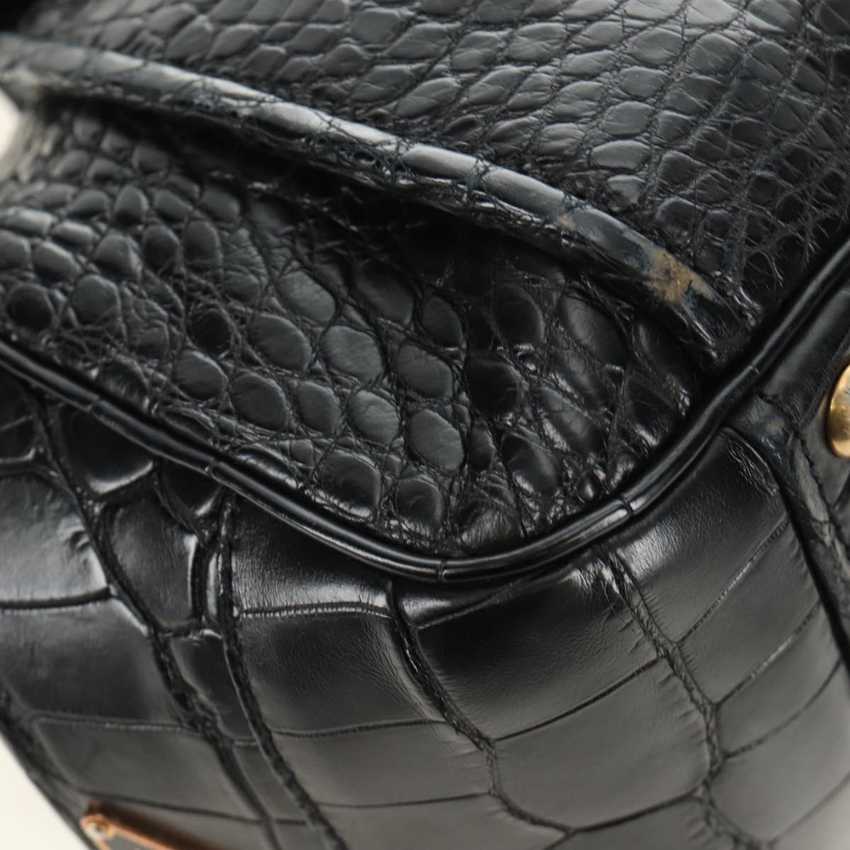 PRADA Hand Bag Leather Croco Embossed Black Gold Auth 185588V - Jerrillo image 9