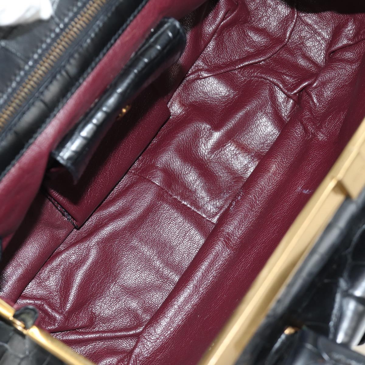 PRADA Hand Bag Leather Croco Embossed Black Gold Auth 185588V - Jerrillo image 10