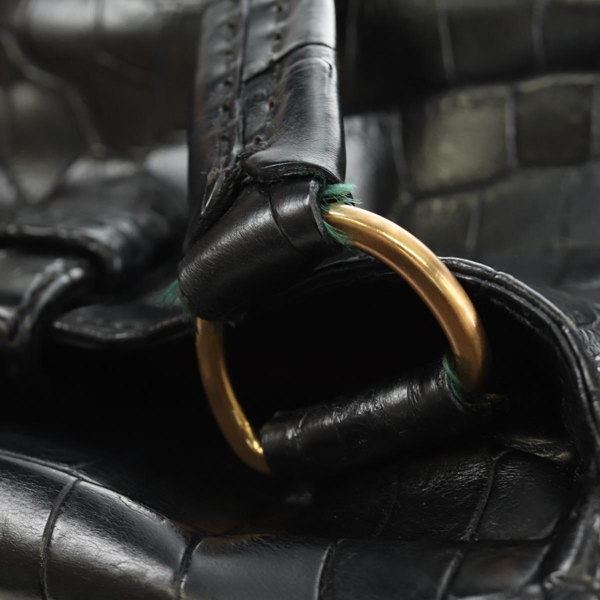PRADA Hand Bag Leather Croco Embossed Black Gold Auth 185588V - Jerrillo image 8