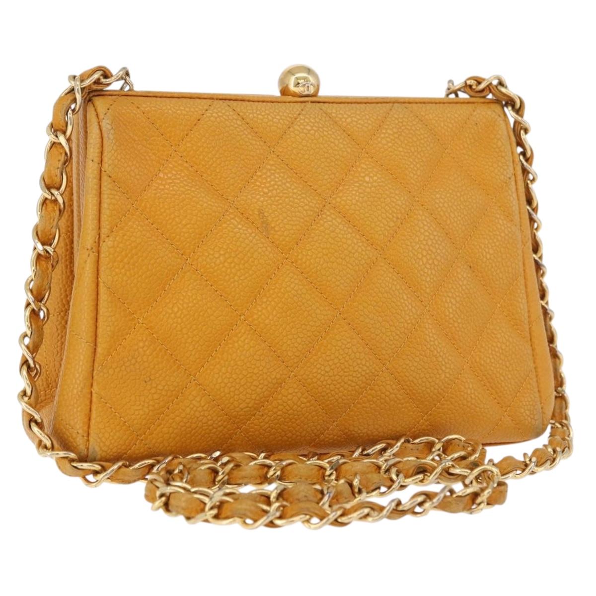 CHANEL Matelasse Chain Shoulder Bag Caviar Skin Yellow Gold CC Auth 185743A - Jerrillo