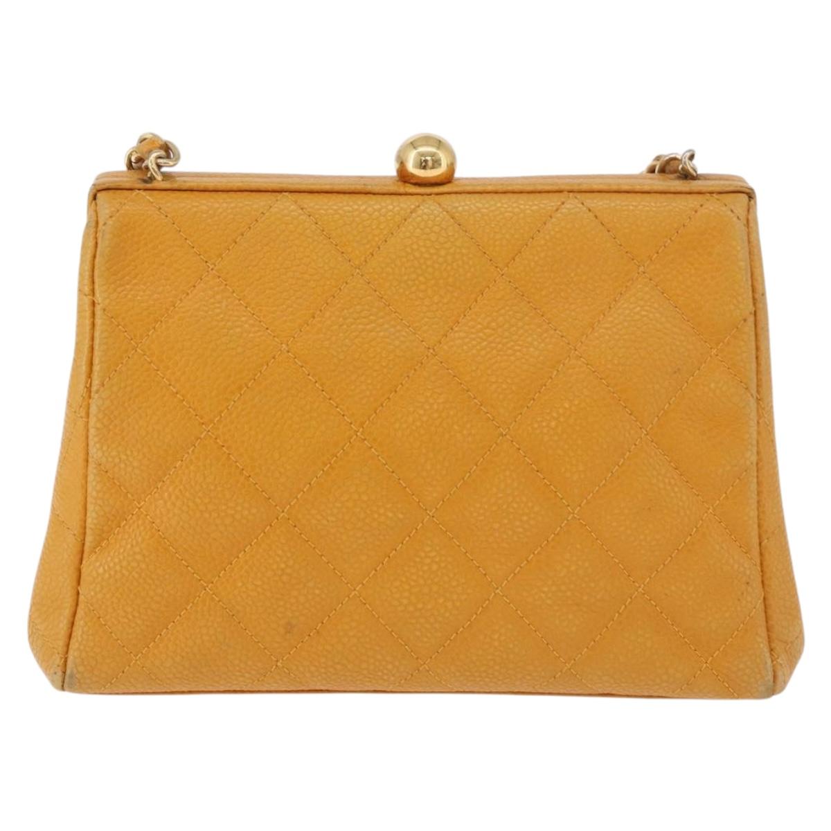 CHANEL Matelasse Chain Shoulder Bag Caviar Skin Yellow Gold CC Auth 185743A - Jerrillo image 3