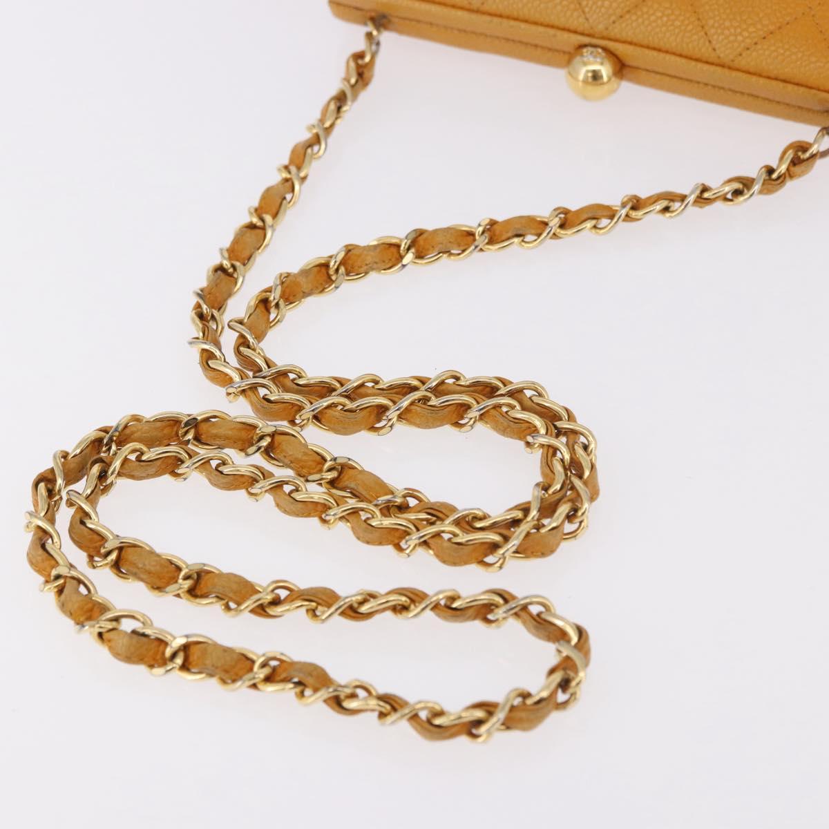 CHANEL Matelasse Chain Shoulder Bag Caviar Skin Yellow Gold CC Auth 185743A - Jerrillo image 7