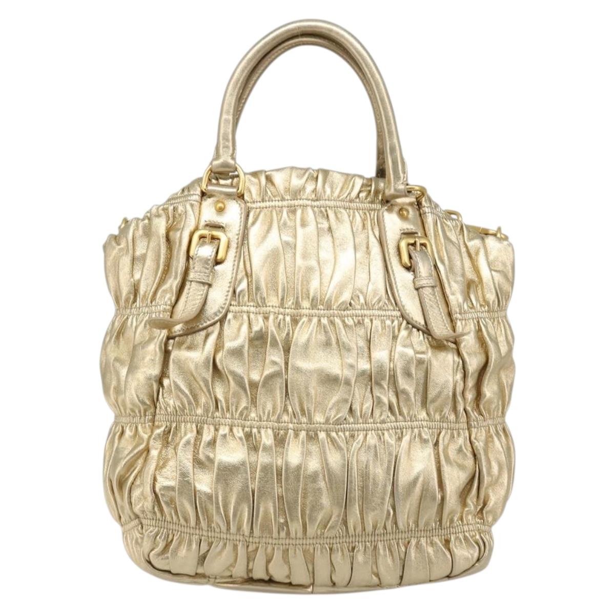 PRADA Hand Bag Leather 2way Gold Tone Gold Auth 185803V - Jerrillo image 2