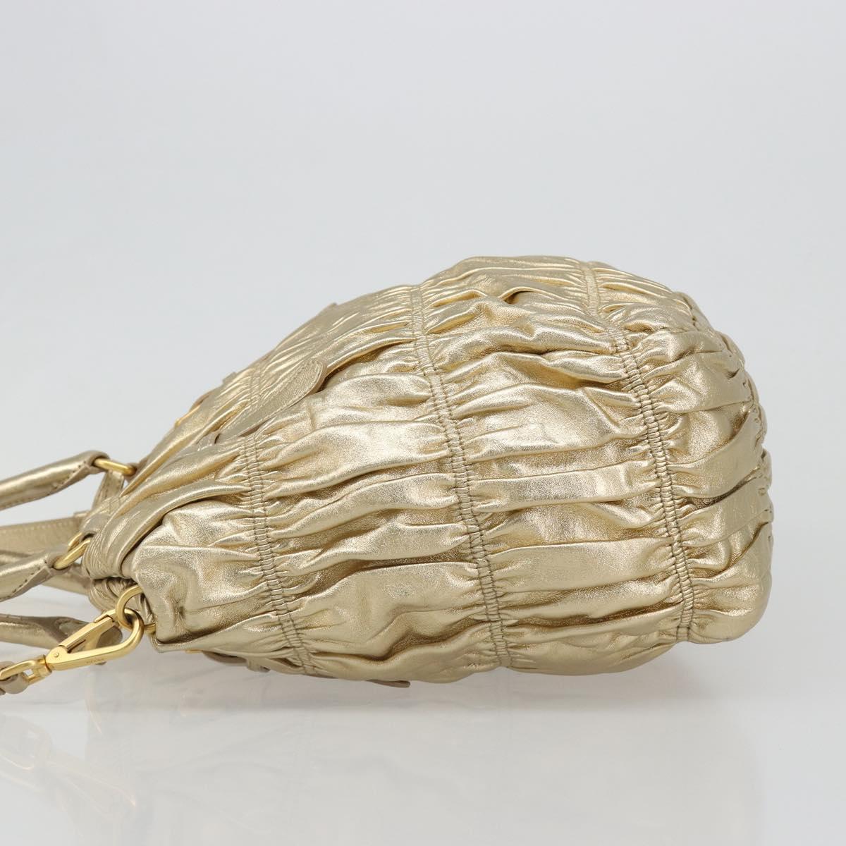 PRADA Hand Bag Leather 2way Gold Tone Gold Auth 185803V - Jerrillo image 4
