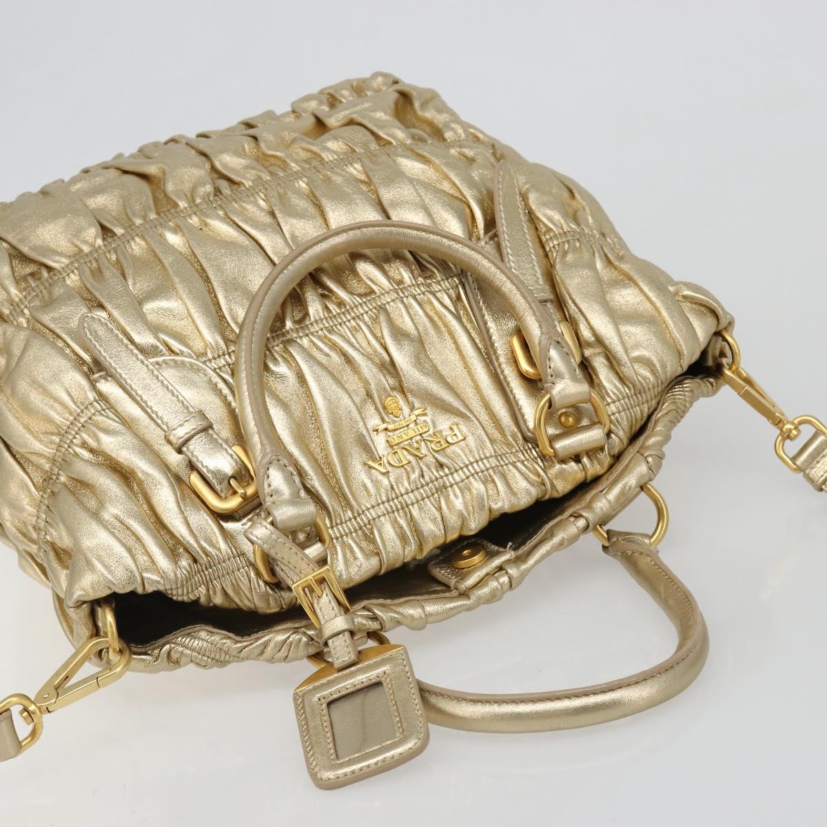 PRADA Hand Bag Leather 2way Gold Tone Gold Auth 185803V - Jerrillo image 6