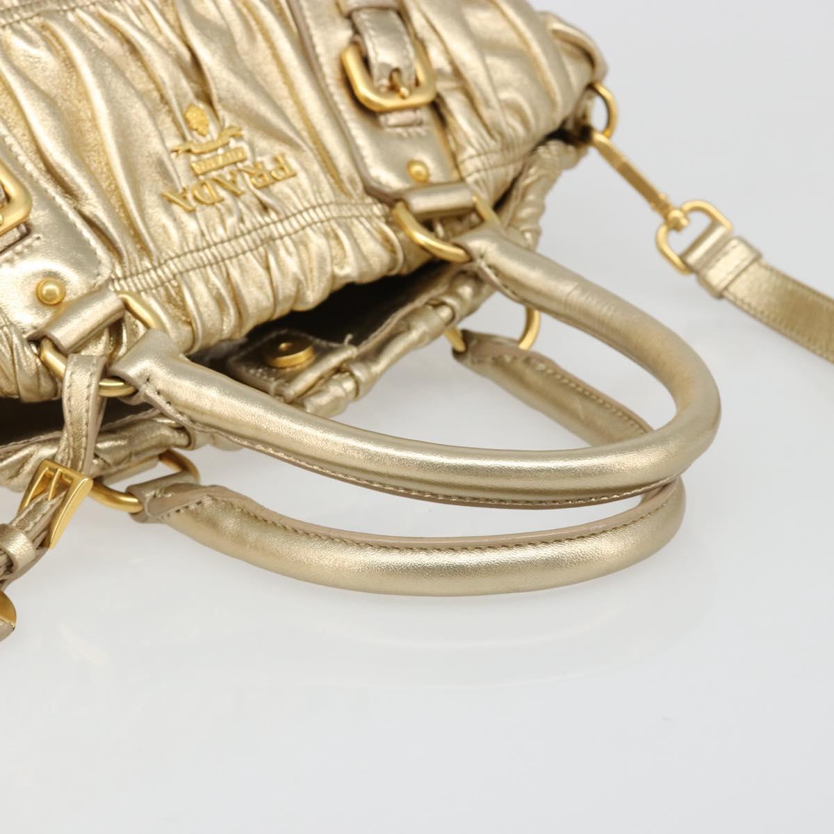 PRADA Hand Bag Leather 2way Gold Tone Gold Auth 185803V - Jerrillo image 7