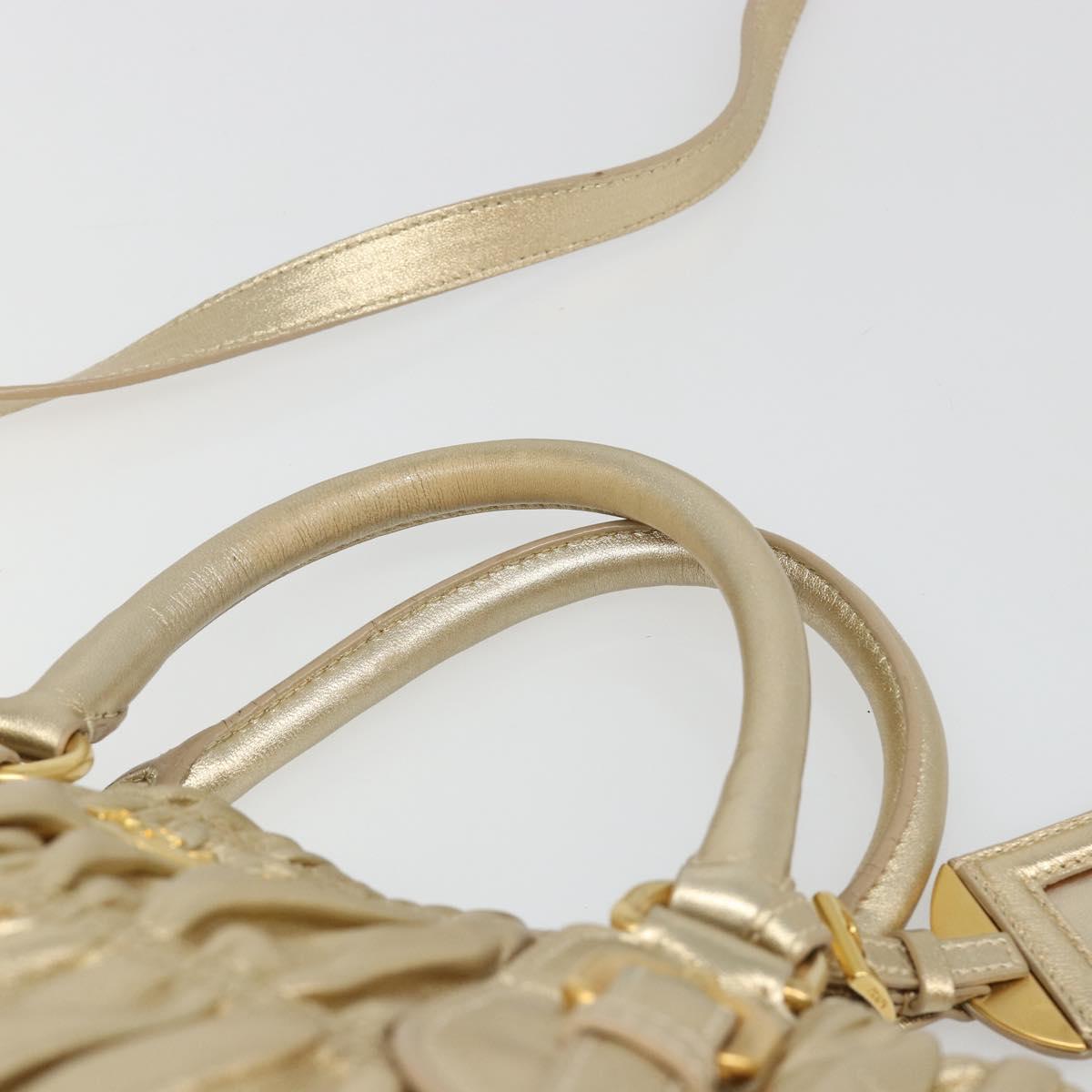 PRADA Hand Bag Leather 2way Gold Tone Gold Auth 185803V - Jerrillo image 8