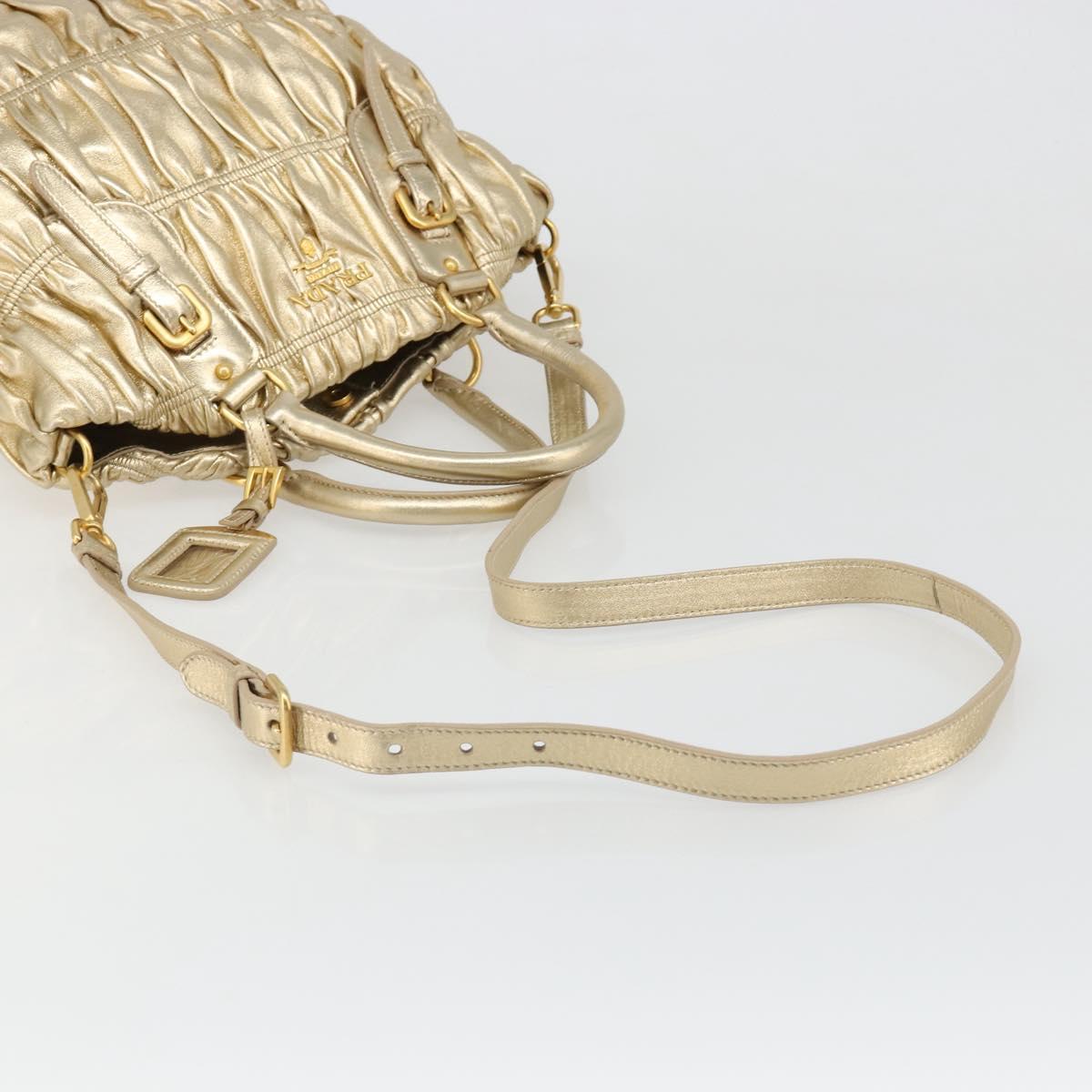 PRADA Hand Bag Leather 2way Gold Tone Gold Auth 185803V - Jerrillo image 9