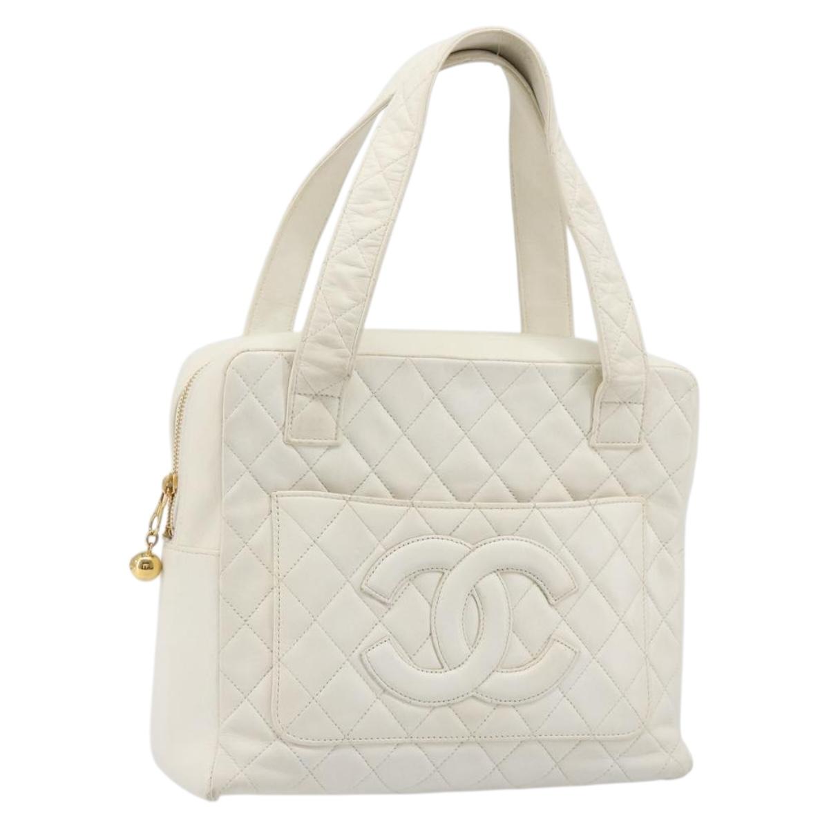 CHANEL Matelasse Hand Bag Canvas White Gold CC Auth 185821A - Jerrillo