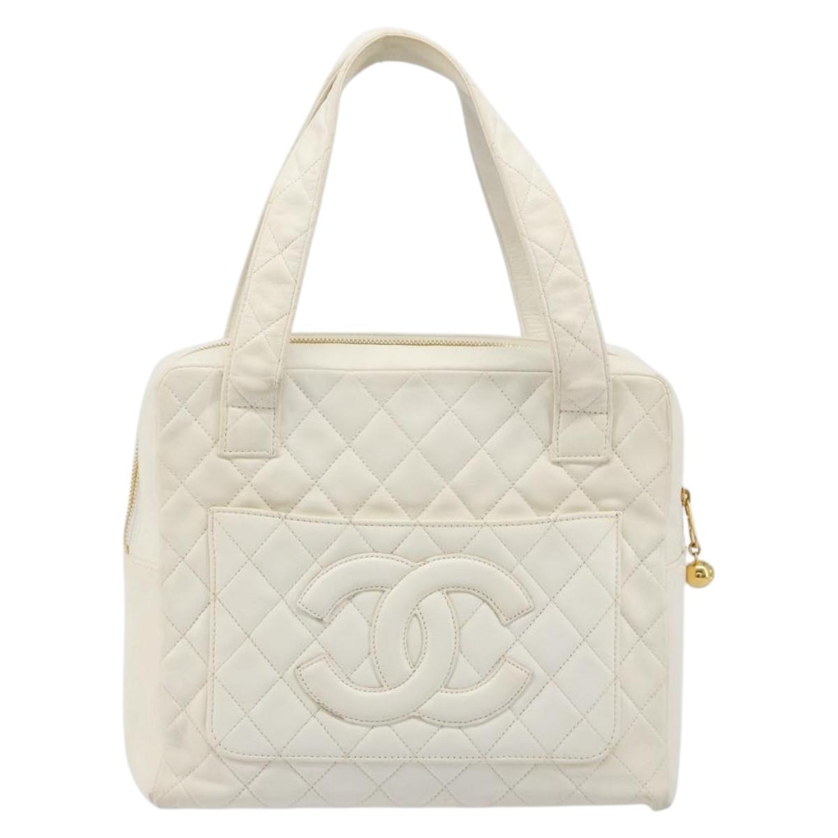 CHANEL Matelasse Hand Bag Canvas White Gold CC Auth 185821A - Jerrillo image 2