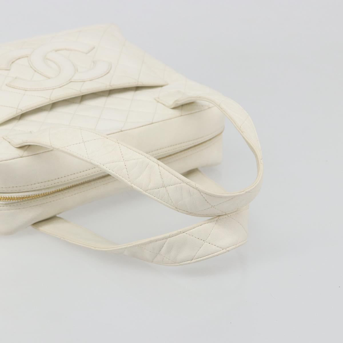 CHANEL Matelasse Hand Bag Canvas White Gold CC Auth 185821A - Jerrillo image 7