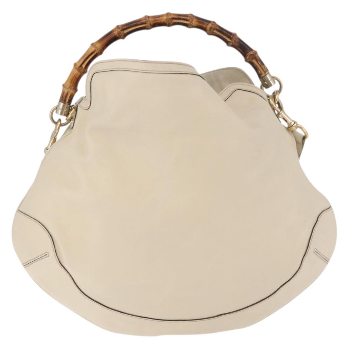 GUCCI Bamboo Hand Bag Leather 2way White Gold 169976 Auth 186098A - Jerrillo image 2
