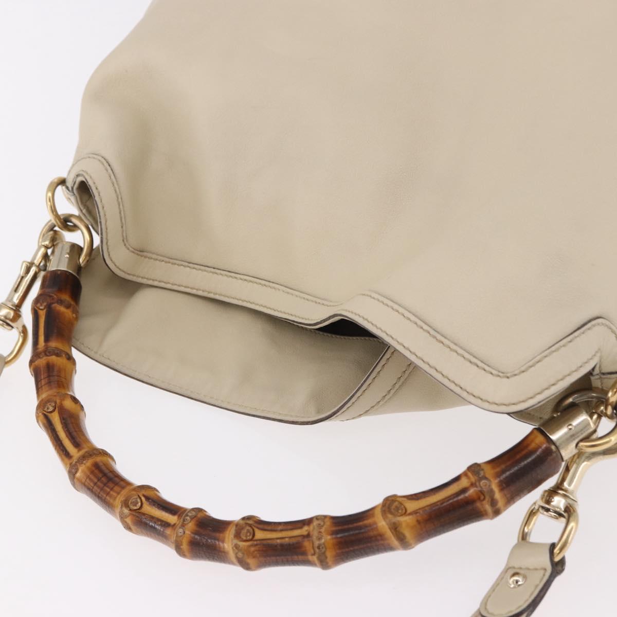 GUCCI Bamboo Hand Bag Leather 2way White Gold 169976 Auth 186098A - Jerrillo image 6