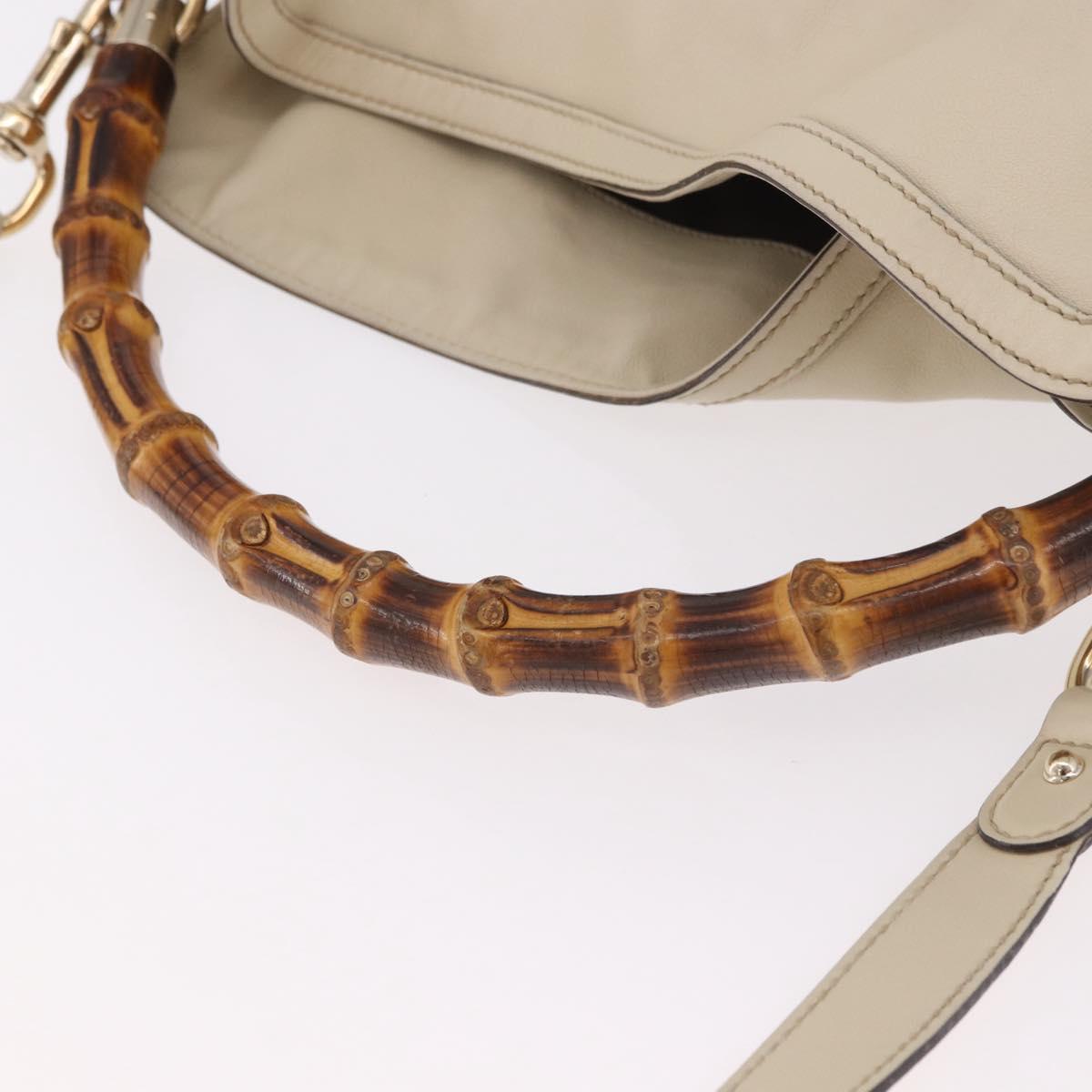 GUCCI Bamboo Hand Bag Leather 2way White Gold 169976 Auth 186098A - Jerrillo image 7