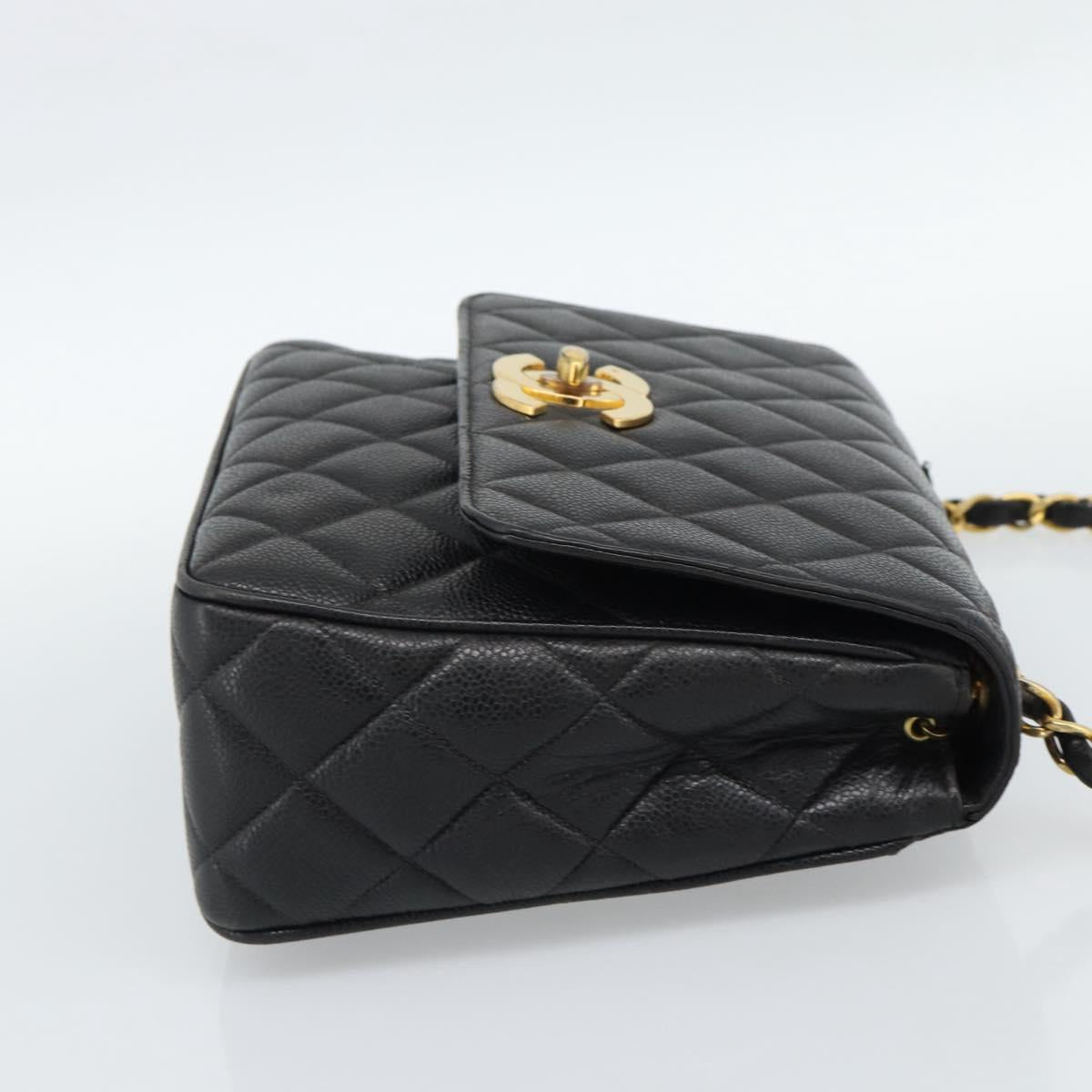 CHANEL Chain Matelasse Shoulder Bag Caviar Skin Black Gold CC Auth 186150V - Jerrillo image 4