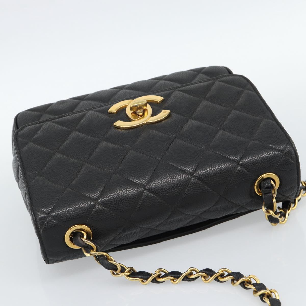 CHANEL Chain Matelasse Shoulder Bag Caviar Skin Black Gold CC Auth 186150V - Jerrillo image 6