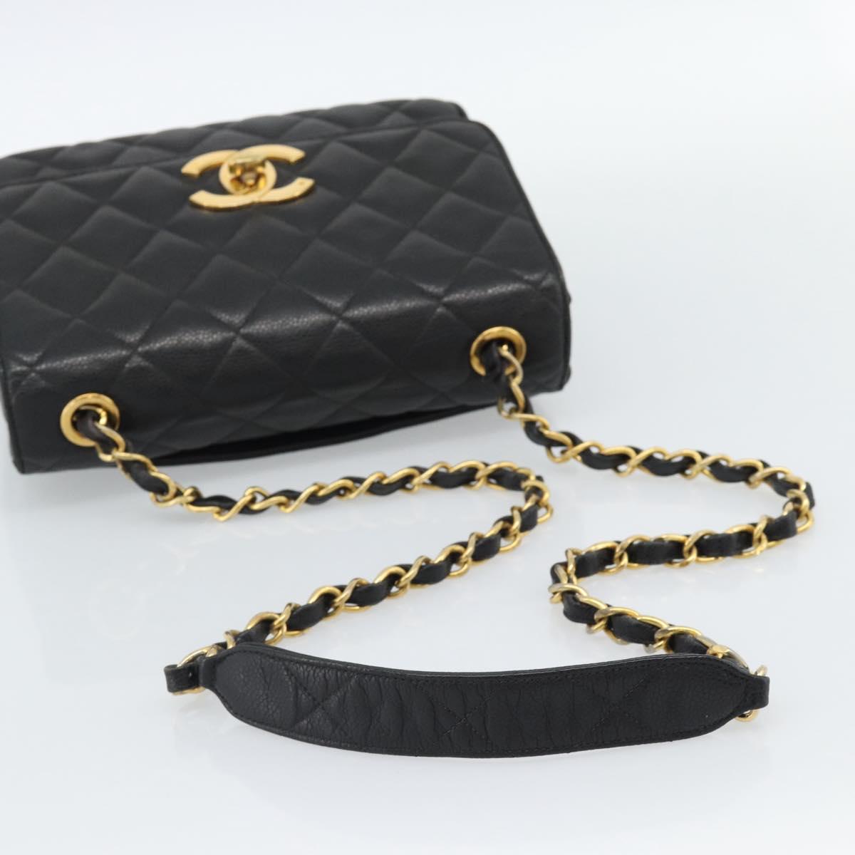 CHANEL Chain Matelasse Shoulder Bag Caviar Skin Black Gold CC Auth 186150V - Jerrillo image 7