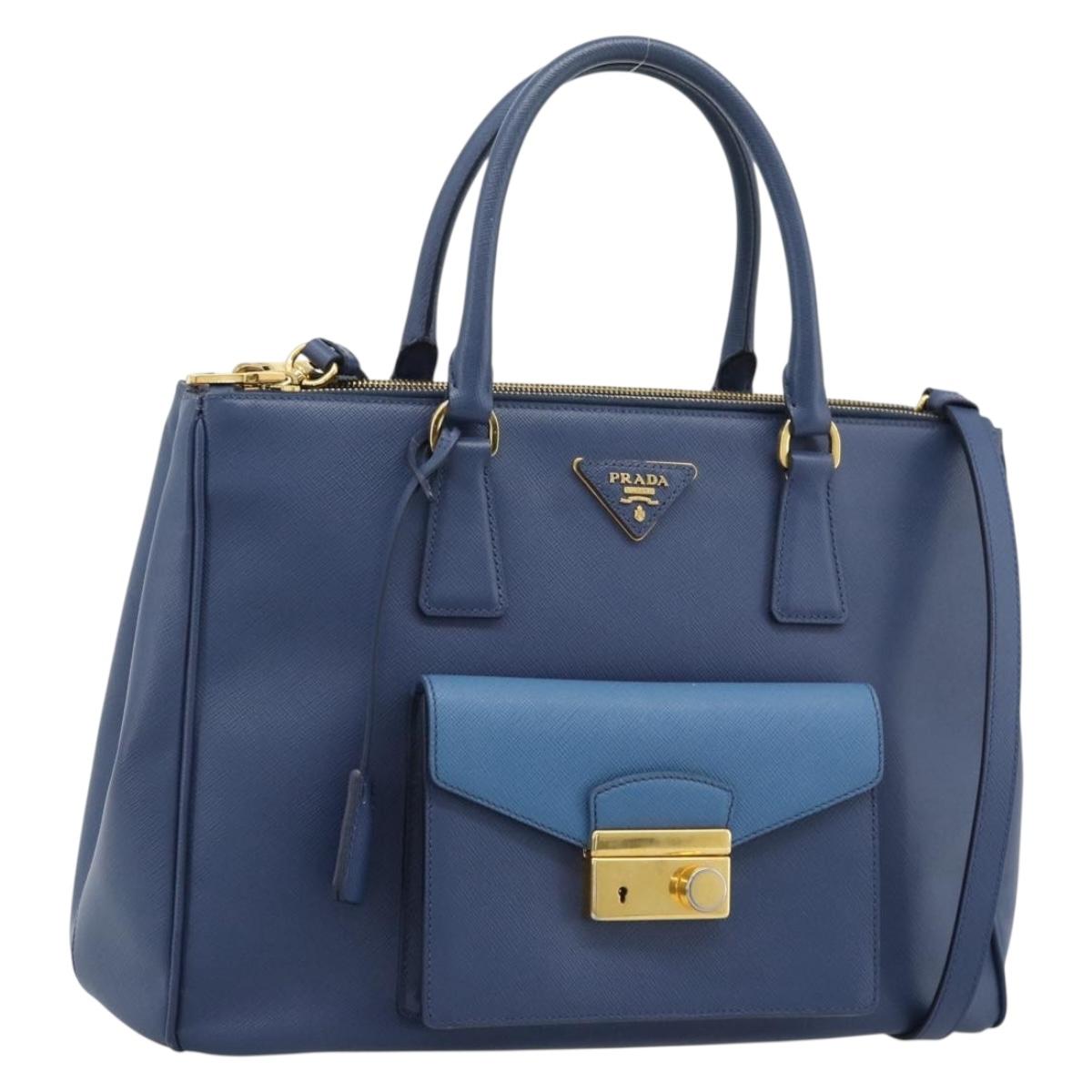PRADA Hand Bag Saffiano leather 2way Blue Gold Auth 186202M - Jerrillo
