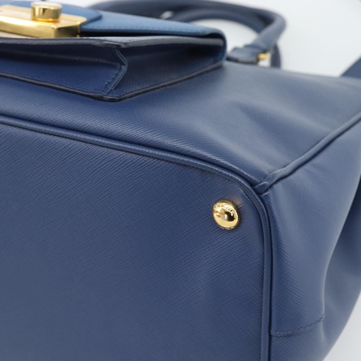 PRADA Hand Bag Saffiano leather 2way Blue Gold Auth 186202M - Jerrillo image 9