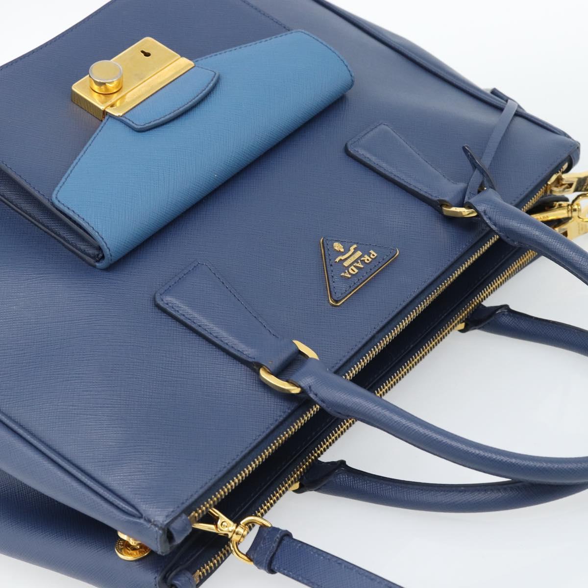 PRADA Hand Bag Saffiano leather 2way Blue Gold Auth 186202M - Jerrillo image 6