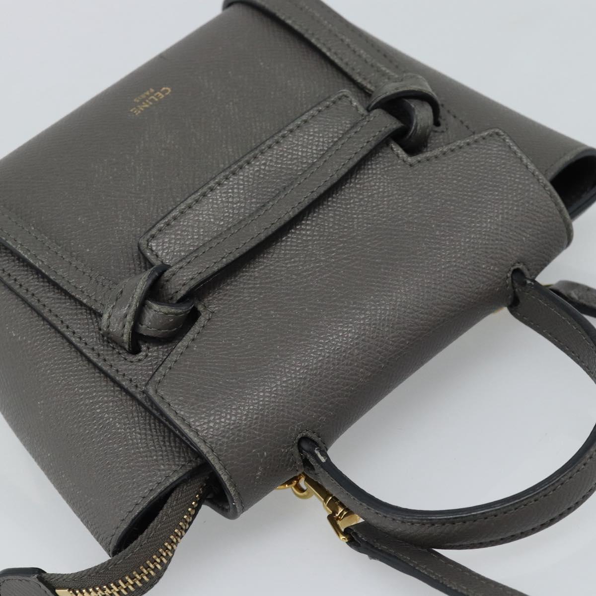 CELINE Pico Belt Hand Bag Leather 2way Gray Gold Auth 186203 - Jerrillo image 6