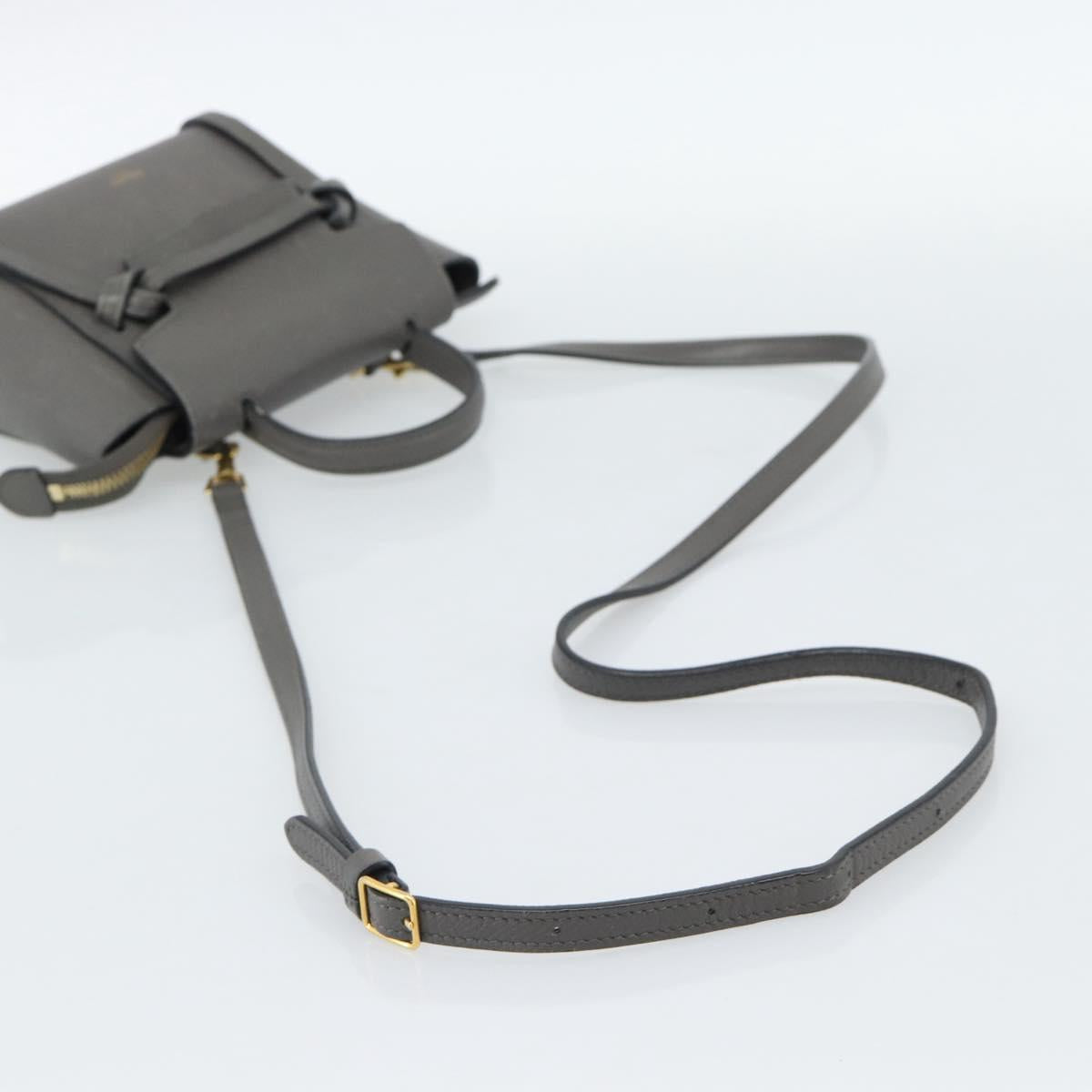 CELINE Pico Belt Hand Bag Leather 2way Gray Gold Auth 186203 - Jerrillo image 8