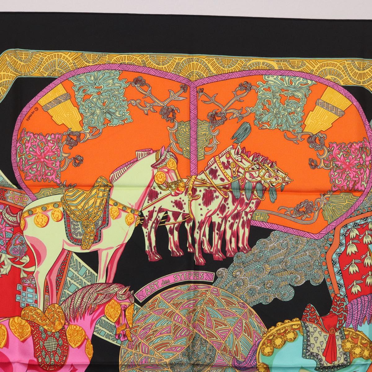 HERMES Carre 90 Scarf "ART des STEPPES" Silk Black Auth 186251M - Jerrillo image 3