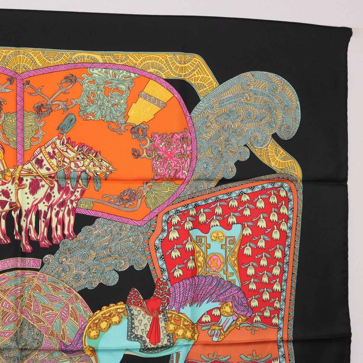 HERMES Carre 90 Scarf "ART des STEPPES" Silk Black Auth 186251M - Jerrillo image 4