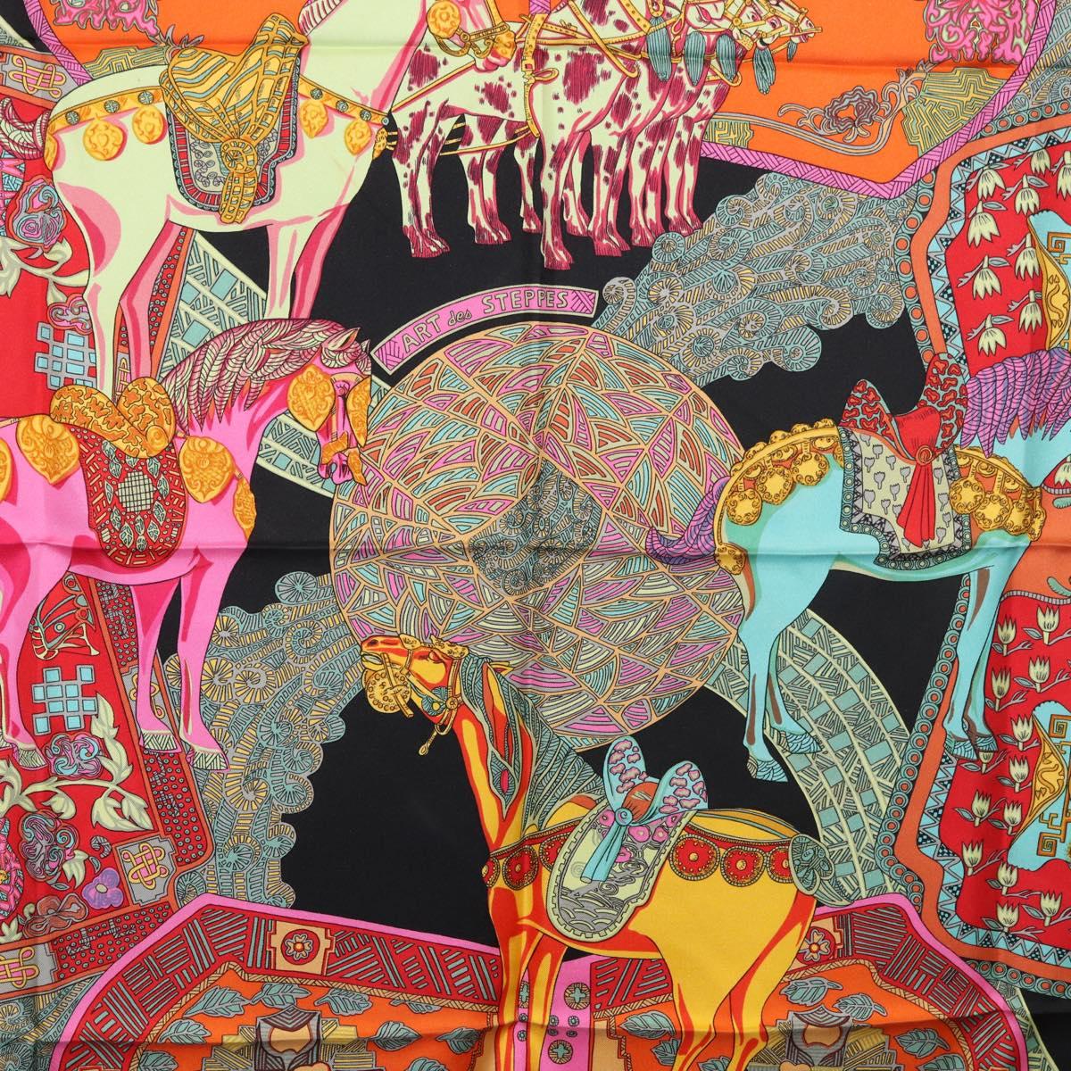 HERMES Carre 90 Scarf "ART des STEPPES" Silk Black Auth 186251M - Jerrillo image 6