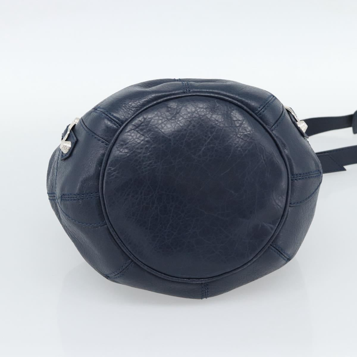 BALENCIAGA Giant Mini Pom Pom Hand Bag Leather 2way Navy Silver Auth 186261SM - Jerrillo image 5