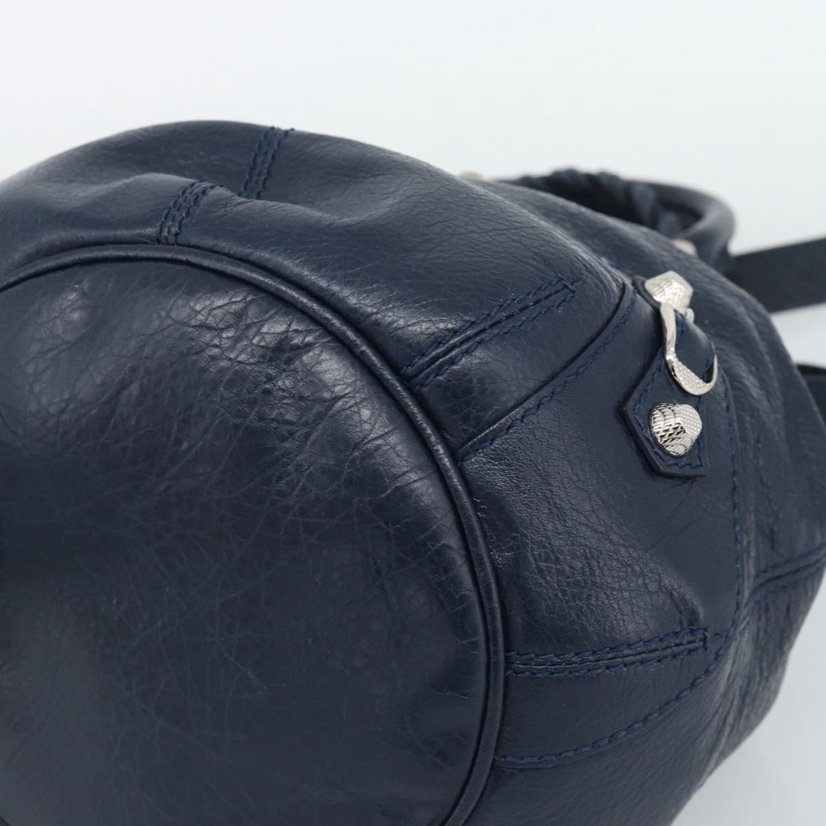 BALENCIAGA Giant Mini Pom Pom Hand Bag Leather 2way Navy Silver Auth 186261SM - Jerrillo image 9