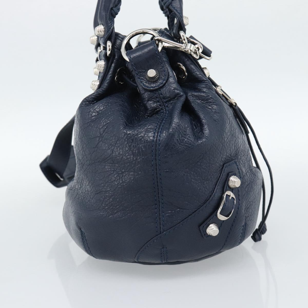 BALENCIAGA Giant Mini Pom Pom Hand Bag Leather 2way Navy Silver Auth 186261SM - Jerrillo image 3