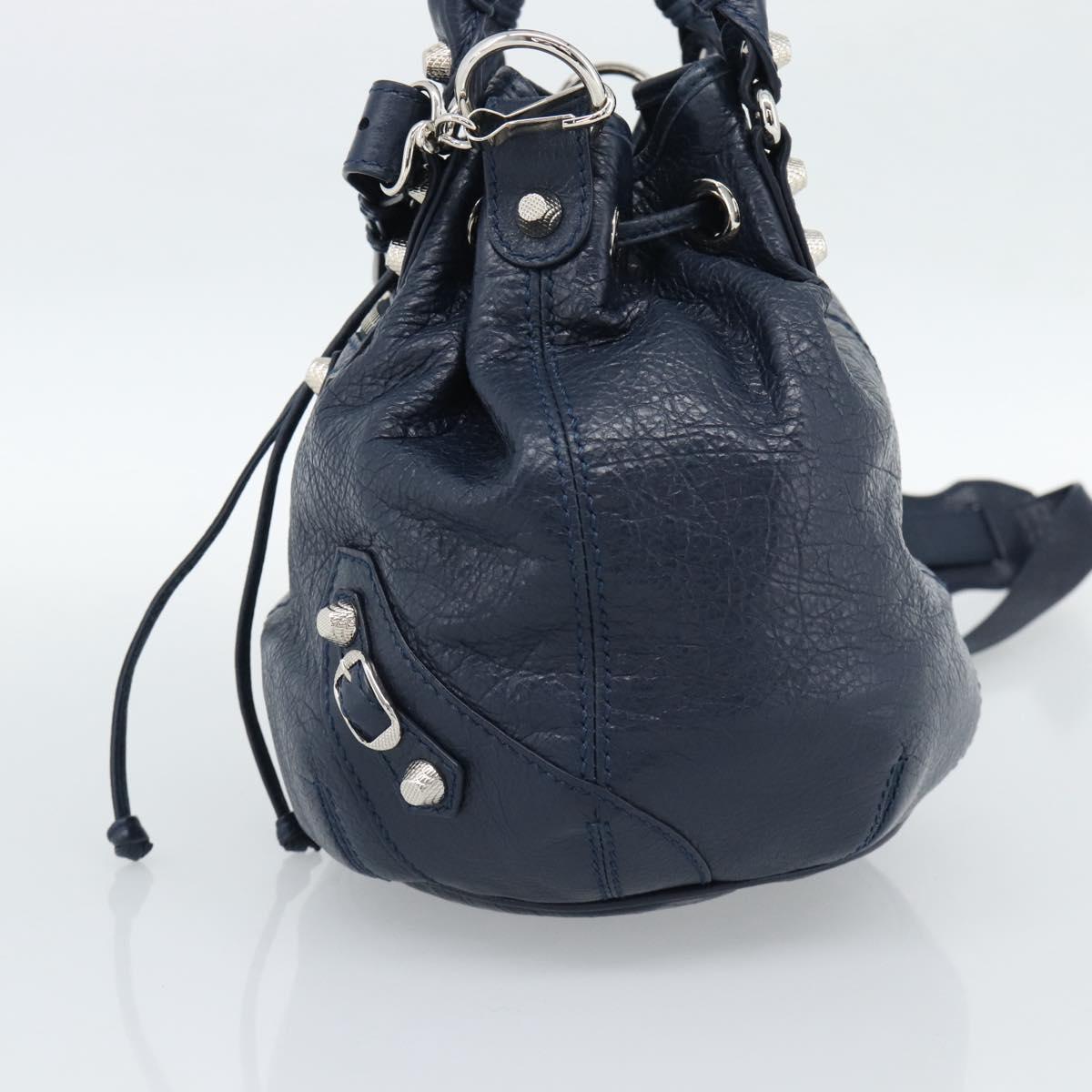 BALENCIAGA Giant Mini Pom Pom Hand Bag Leather 2way Navy Silver Auth 186261SM - Jerrillo image 4