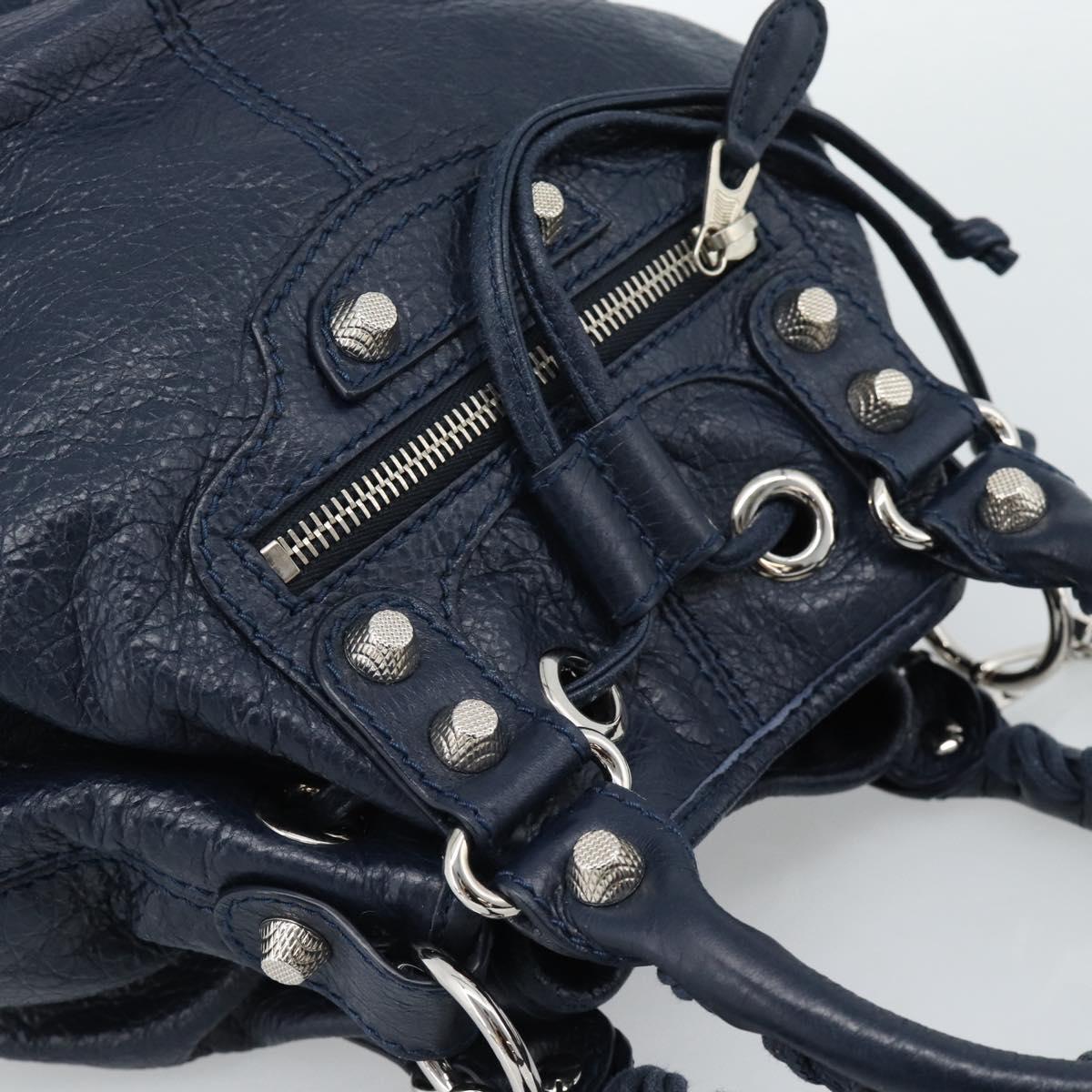 BALENCIAGA Giant Mini Pom Pom Hand Bag Leather 2way Navy Silver Auth 186261SM - Jerrillo image 6