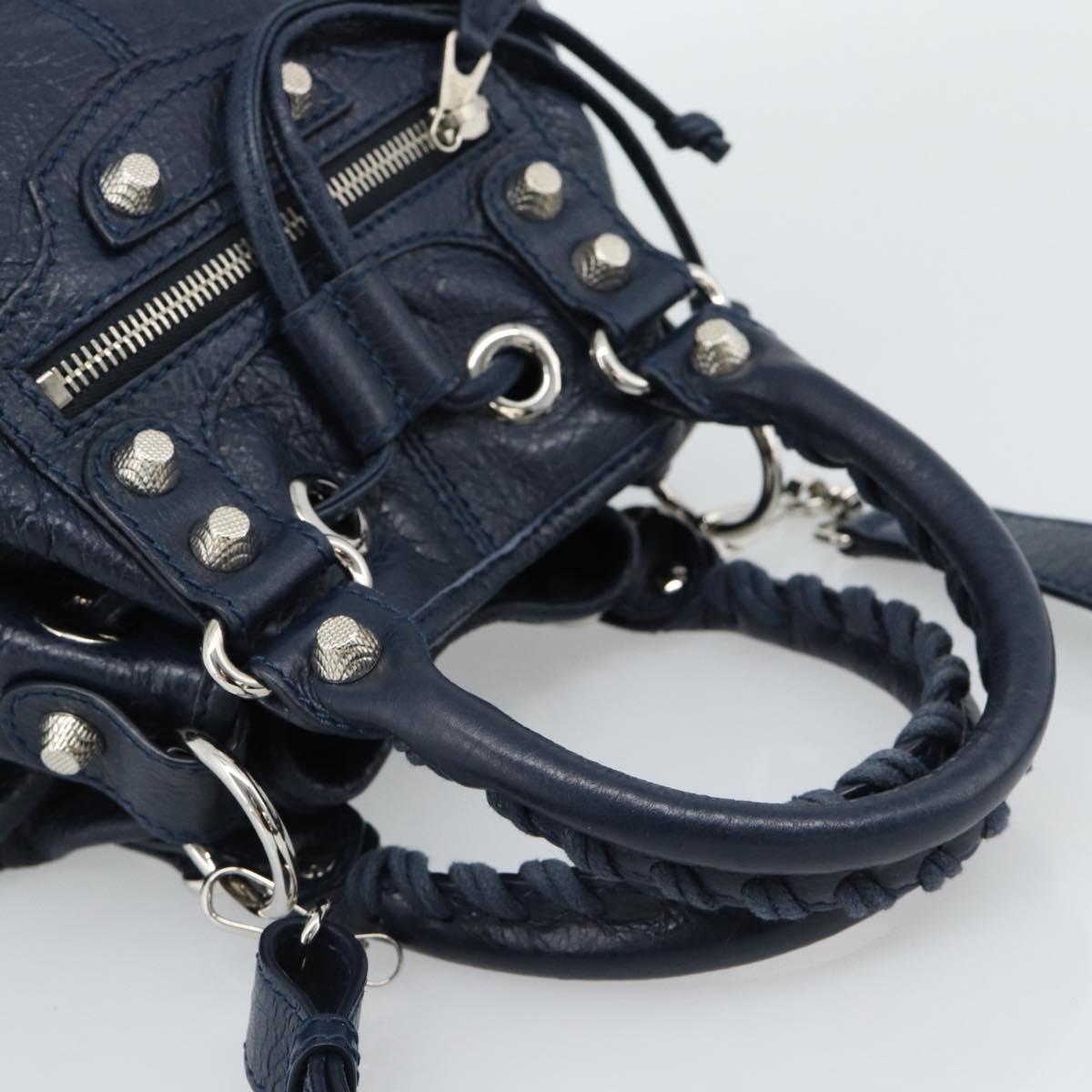 BALENCIAGA Giant Mini Pom Pom Hand Bag Leather 2way Navy Silver Auth 186261SM - Jerrillo image 7