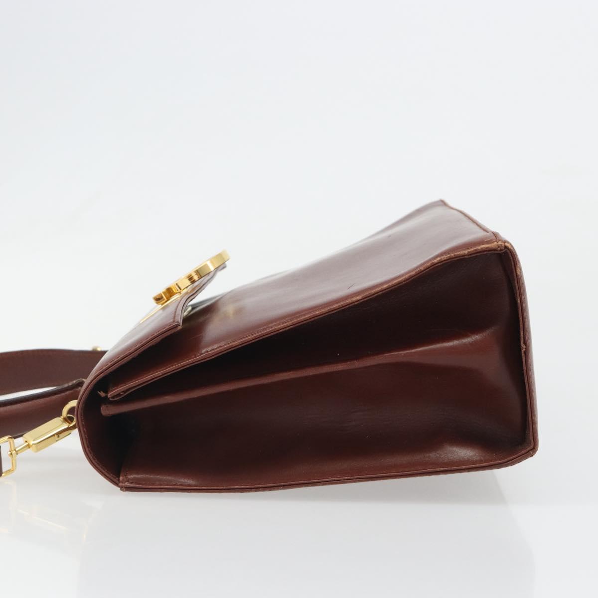 Salvatore Ferragamo Gancini Hand Bag Leather 2way Brown Gold Auth 186375 - Jerrillo image 4