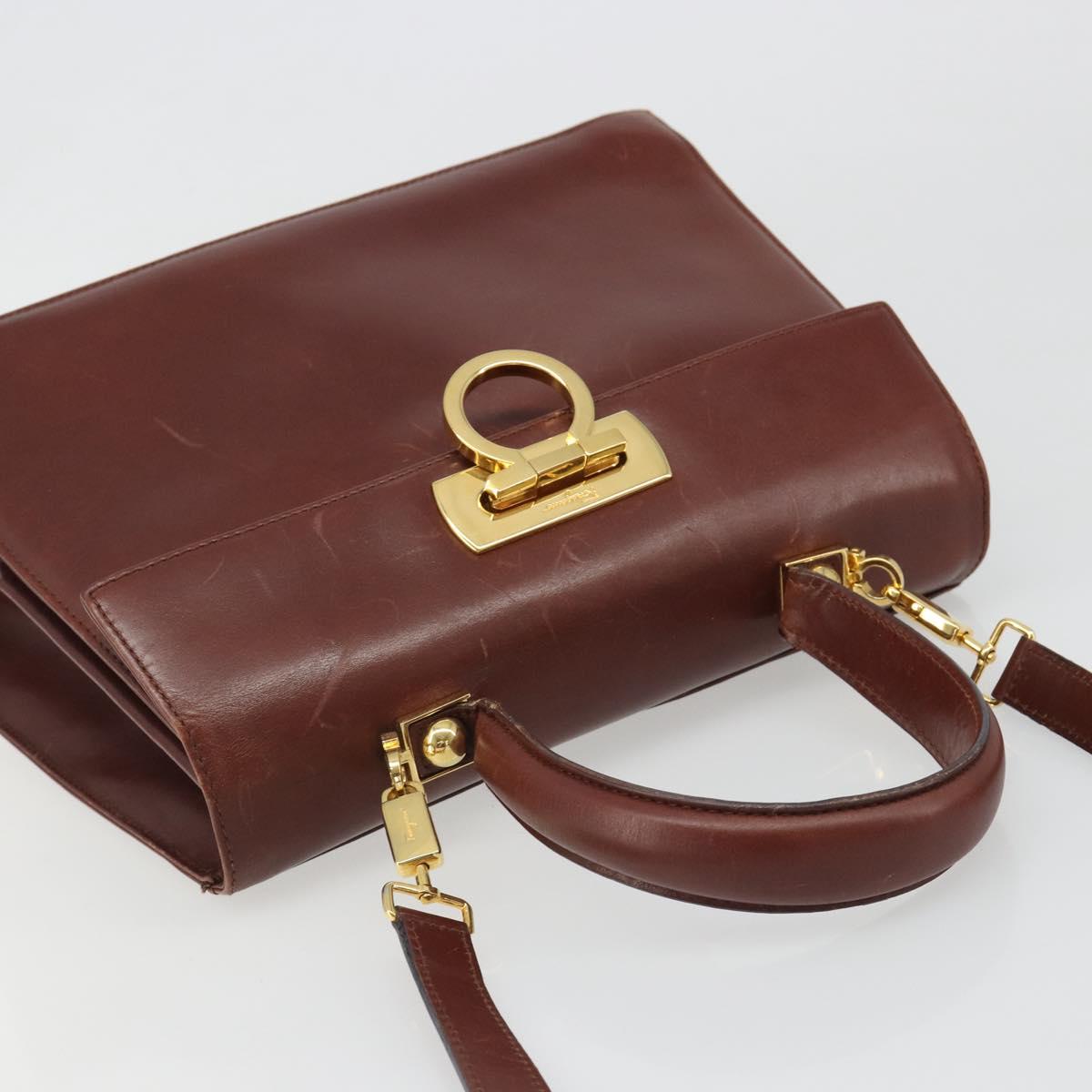 Salvatore Ferragamo Gancini Hand Bag Leather 2way Brown Gold Auth 186375 - Jerrillo image 6