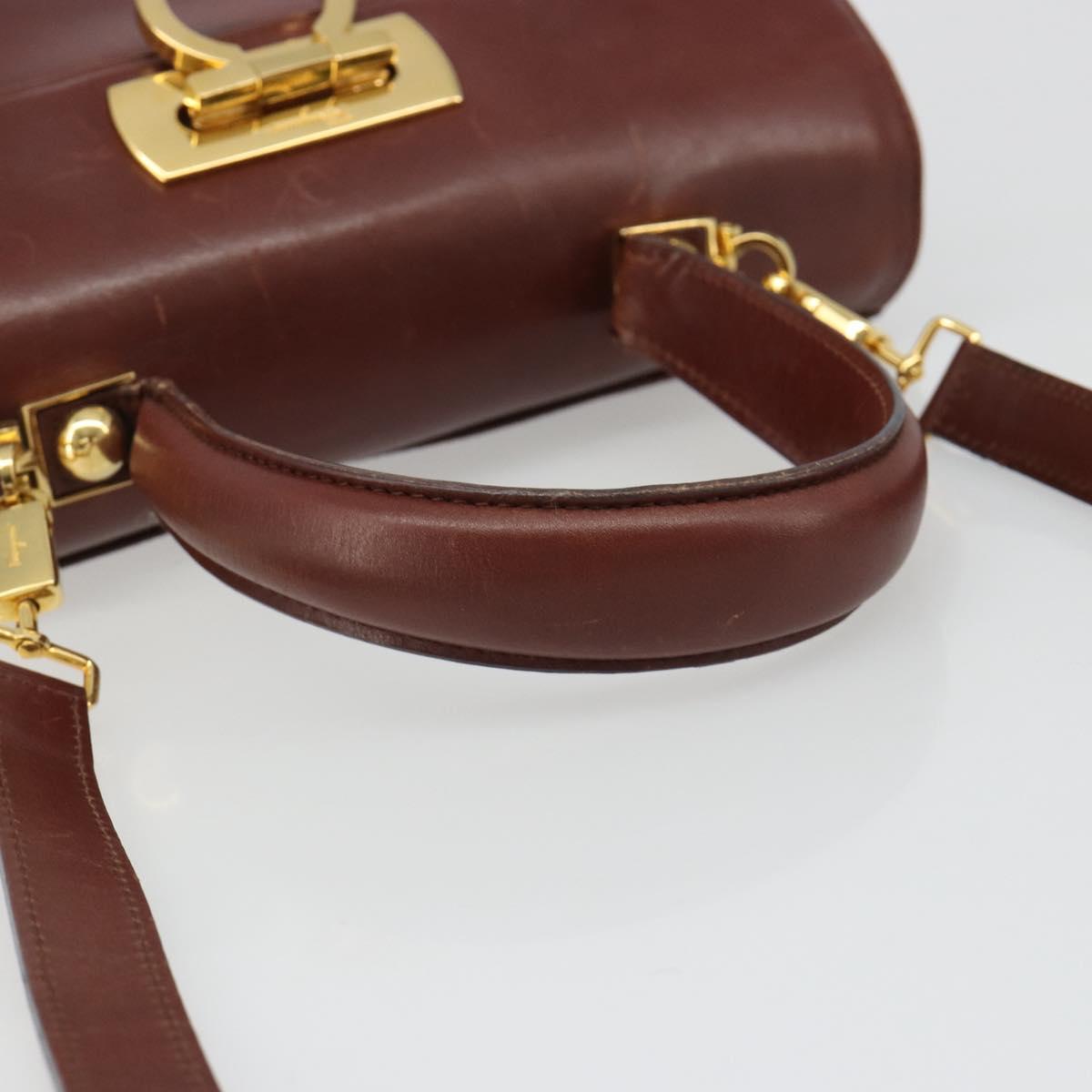 Salvatore Ferragamo Gancini Hand Bag Leather 2way Brown Gold Auth 186375 - Jerrillo image 7