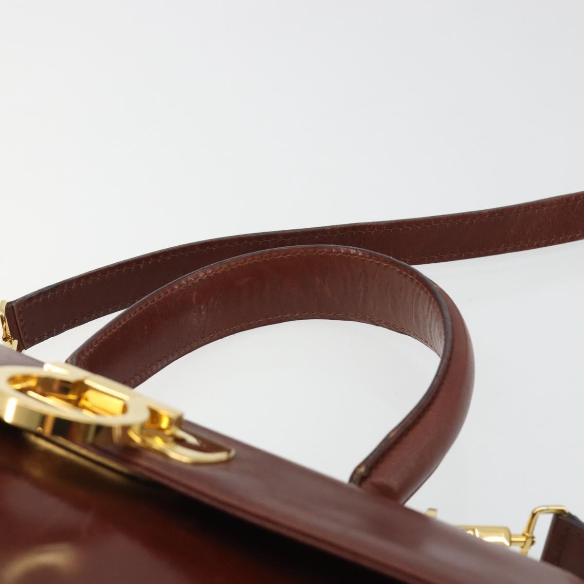 Salvatore Ferragamo Gancini Hand Bag Leather 2way Brown Gold Auth 186375 - Jerrillo image 8
