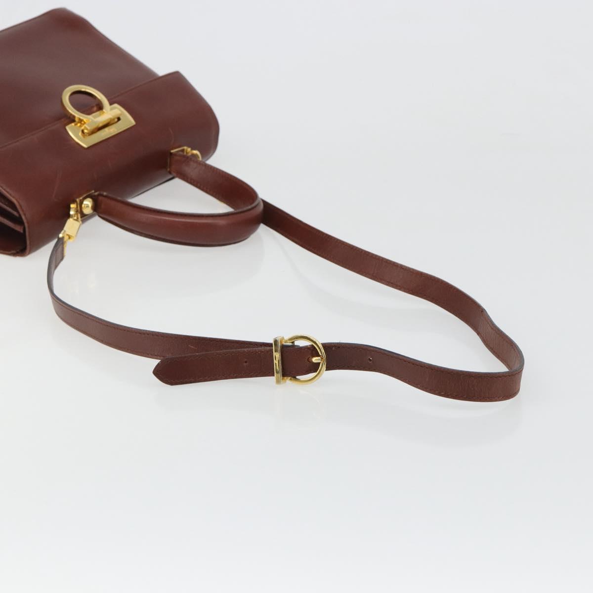 Salvatore Ferragamo Gancini Hand Bag Leather 2way Brown Gold Auth 186375 - Jerrillo image 9