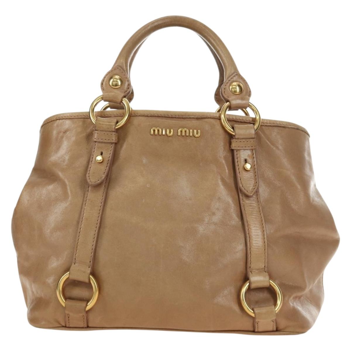 Miu Miu Hand Bag Leather Beige Gold Auth 186439V - Jerrillo image 2