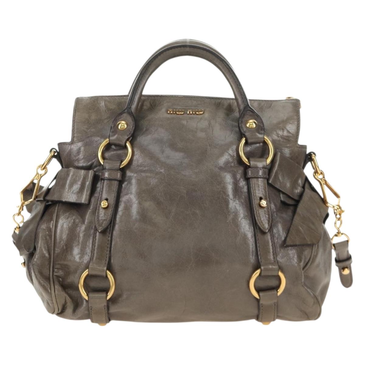 Miu Miu Hand Bag Leather 2way Gray Gold Auth 186440SAM - Jerrillo image 2