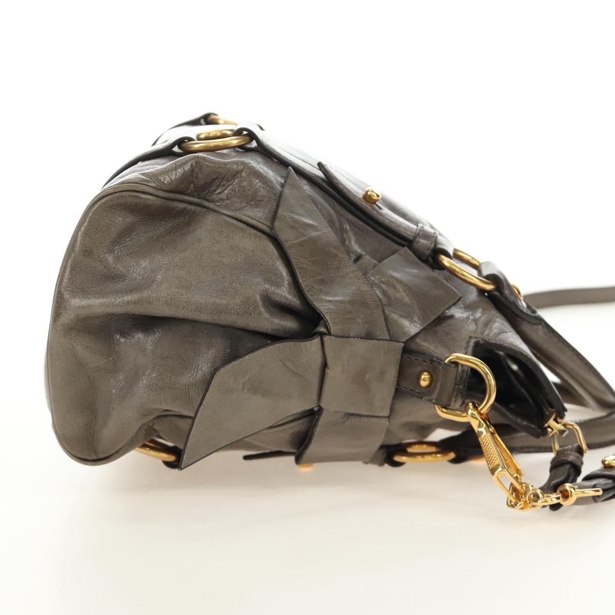 Miu Miu Hand Bag Leather 2way Gray Gold Auth 186440SAM - Jerrillo image 5