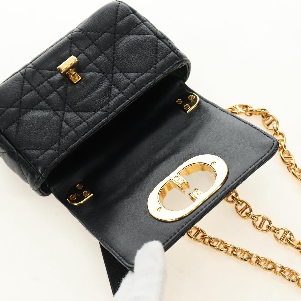 Christian Dior Cannage Caro Chain Pouch Lamb Skin Black Gold Auth 186459SAM - Jerrillo image 9