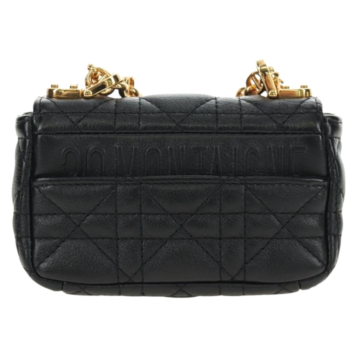 Christian Dior Cannage Caro Chain Pouch Lamb Skin Black Gold Auth 186459SAM - Jerrillo image 2