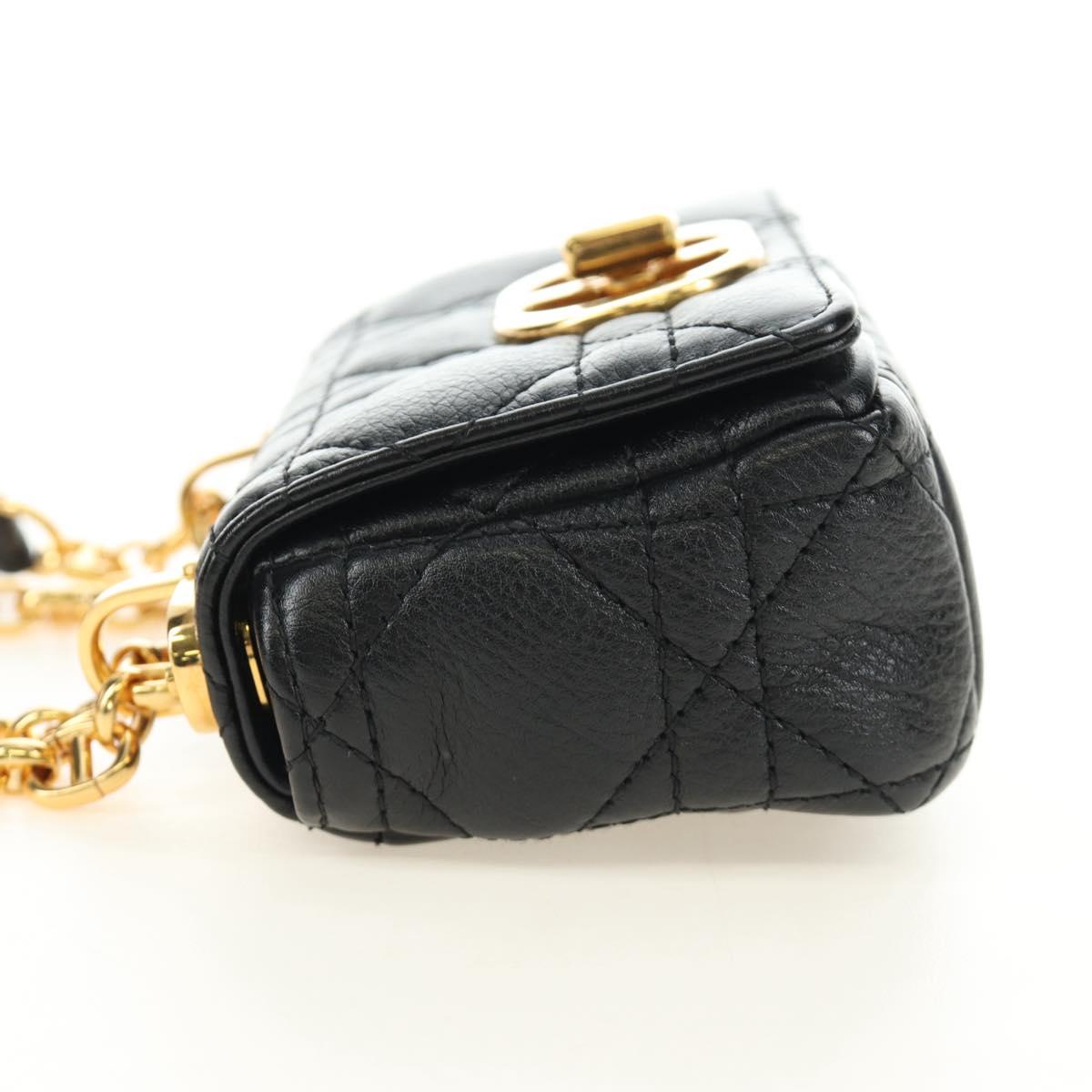 Christian Dior Cannage Caro Chain Pouch Lamb Skin Black Gold Auth 186459SAM - Jerrillo image 3