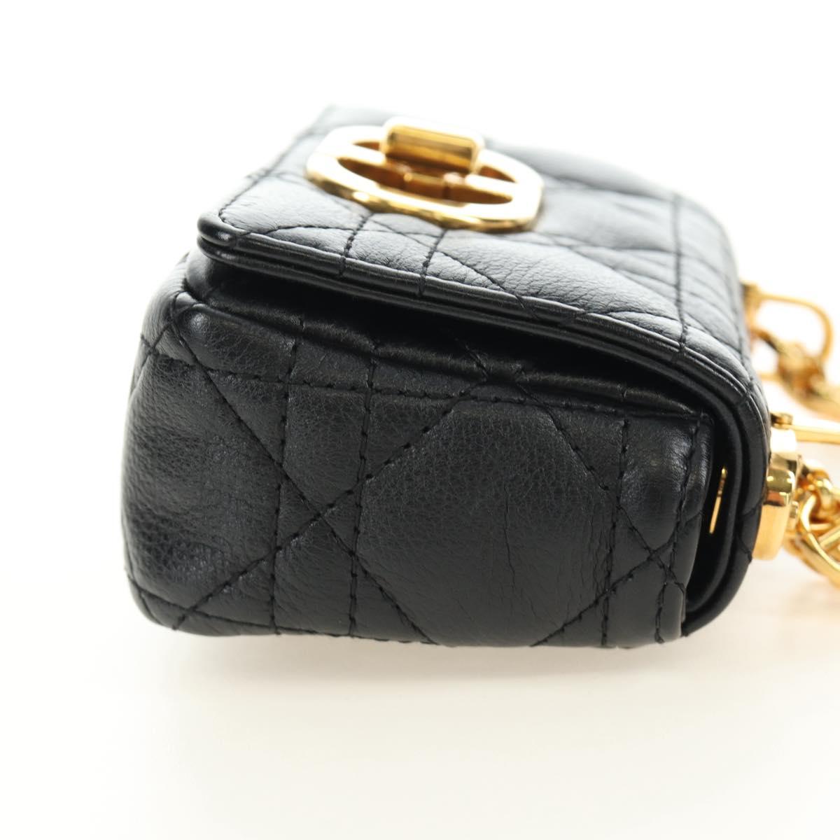 Christian Dior Cannage Caro Chain Pouch Lamb Skin Black Gold Auth 186459SAM - Jerrillo image 4