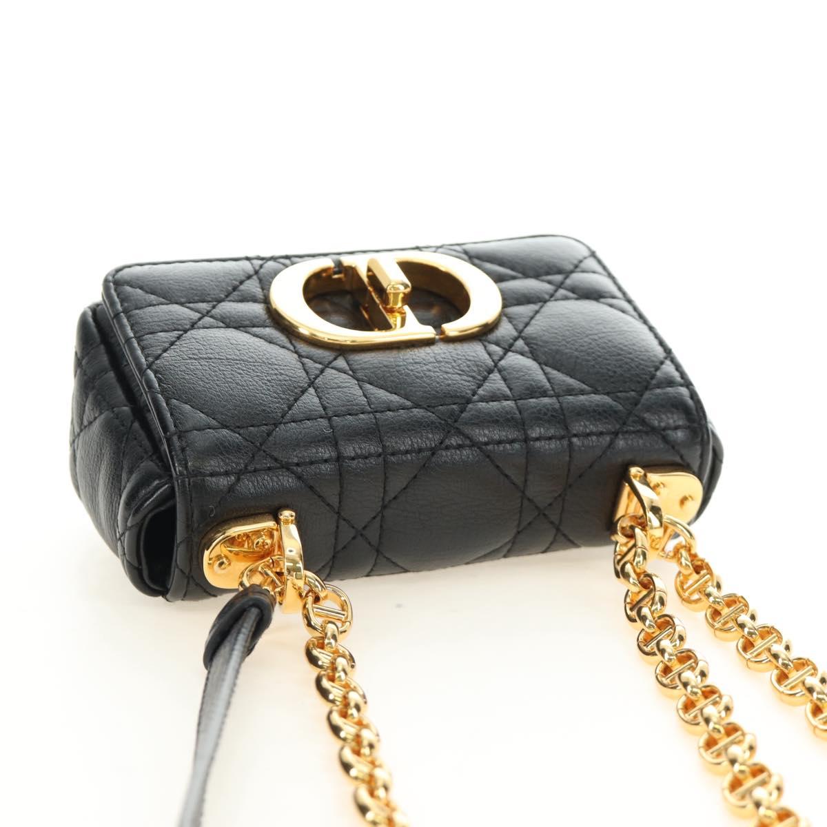 Christian Dior Cannage Caro Chain Pouch Lamb Skin Black Gold Auth 186459SAM - Jerrillo image 6