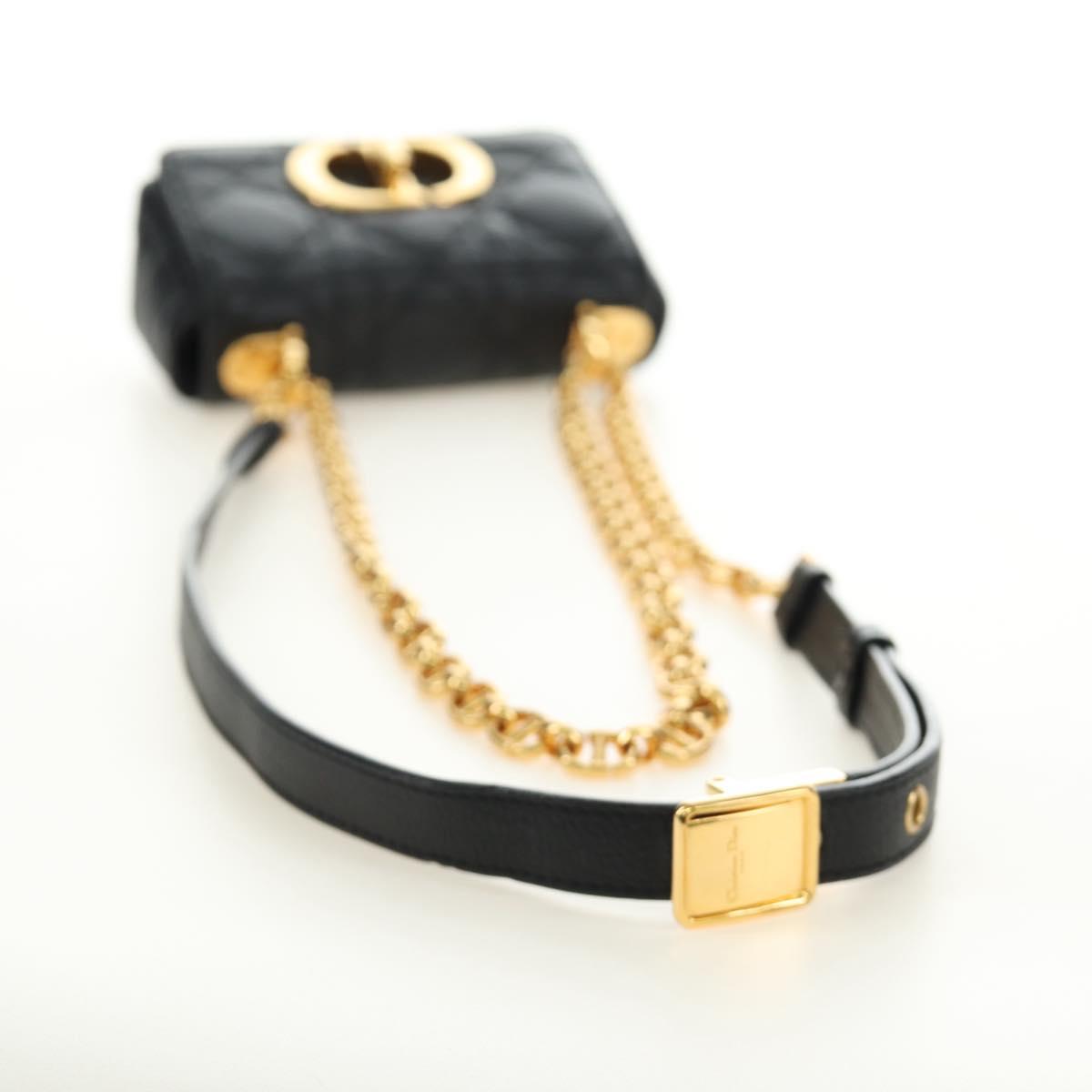 Christian Dior Cannage Caro Chain Pouch Lamb Skin Black Gold Auth 186459SAM - Jerrillo image 7